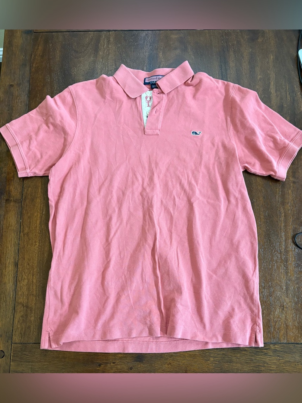 Vineyard Vines Men Whale Placket Polo Shirt M Pink Cotton Pique Preppy Classic